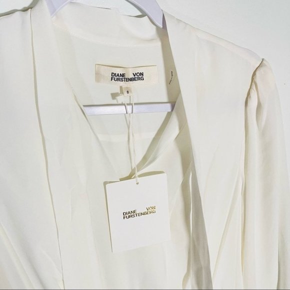 NWT Diane Von Furstenberg Agna Tie Neck Long Sleeve Midi Dress in Ivory - Picture 7 of 8